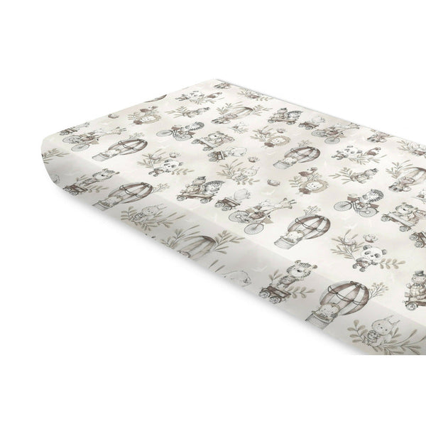 Cearceaf cu elastic, Din bumbac certificat Oeko Tex Standard 100, Pentru pat 160x80 cm, Design, Zoo On Bikes Beige, MimiNu
