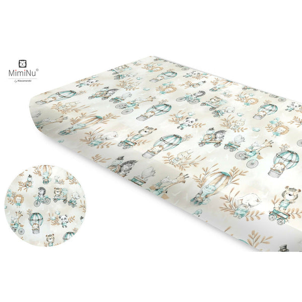 Cearceaf cu elastic, Din bumbac certificat Oeko Tex Standard 100, Pentru pat 160x80 cm, Design, Zoo On Bikes Nugat, MimiNu