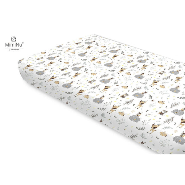 Cearceaf cu elastic, Din bumbac certificat Oeko Tex Standard 100, Pentru pat 160x80 cm, Forest Friends Beige, MimiNu
