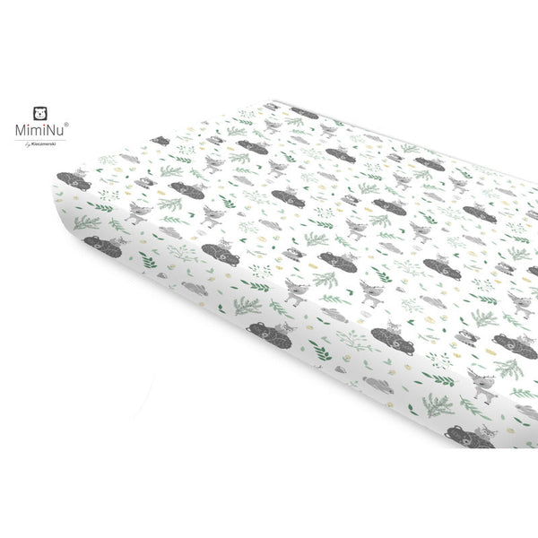 Cearceaf cu elastic, Din bumbac certificat Oeko Tex Standard 100, Pentru pat 160x80 cm, Forest Friends Mint, MimiNu