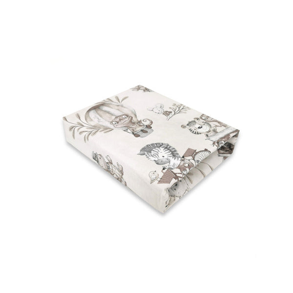 Cearceaf cu elastic pentru patut leagan sau patut co-sleeper, Dimensiune 90x40 cm, Din bumbac certificat Oeko Tex Standard 100, Design, Zoo on Bikes Beige, MimiNu