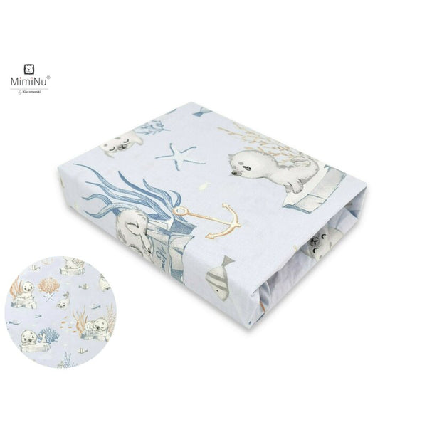 Cearceaf cu elastict din bumbac, dimensiune 90x40 cm, Seal Blue, MimiNu