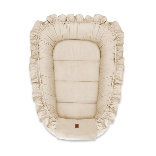 MimiNu - Cosulet bebelus pentru dormit, Baby Nest 55 x 75 cm, Cu Volanase, Din catifea, Nugat