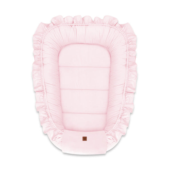 Cosulet bebelus pentru dormit, Baby Nest 55 x 75 cm, Cu Volanase, Din catifea, Pink, MimiNu