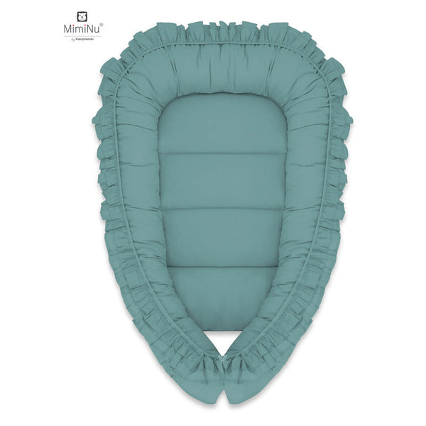 Cosulet bebelus pentru dormit, Baby Nest 55 x 75 cm, Cu Volanase, Husa 100% bumbac, Din bumbac certificat Oeko Tex Standard 100, Colectia Royal, Nepal Green, MimiNu