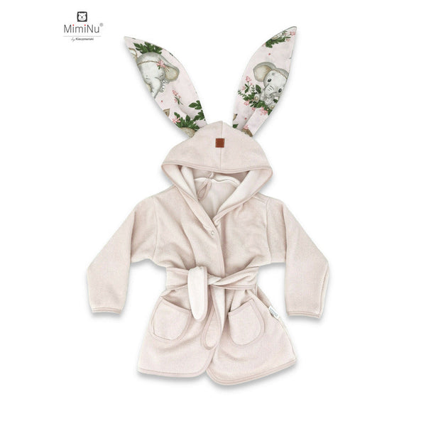 Halat de baie cu urechi 2 - 5 ani, Moale, Cu buzunare, Cu cordon, Din bumbac si thermo fleece, Materiale certificate Oeko Tex Standard 100, Design, Baby Animals, MimiNu