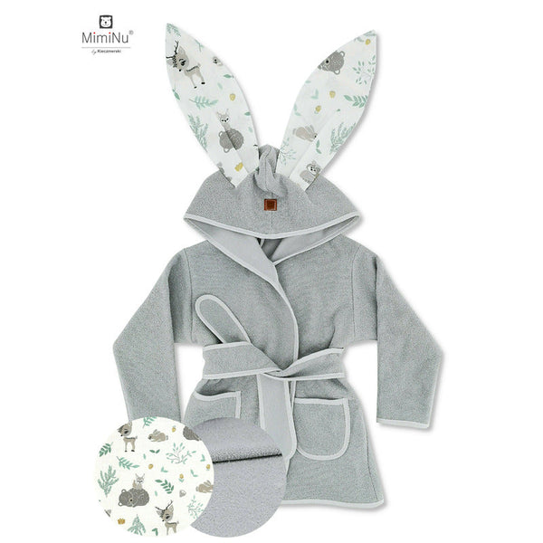 Halat de baie cu urechi 2 - 5 ani, Moale, Cu buzunare, Cu cordon, Din bumbac si thermo fleece, Materiale certificate Oeko Tex Standard 100, Forest Friends Mint, MimiNu