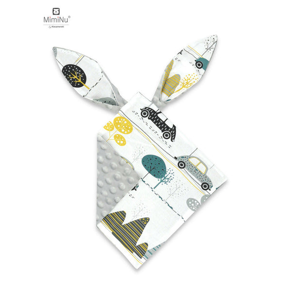 MimiNu - Jucarie textila senzoriala, Moale, Cu doua fete, 30 x 30 cm, Din tesatura Minky si bumbac, Materiale certificate Oeko Tex Standard 100, Minky Childrens Journey Grey