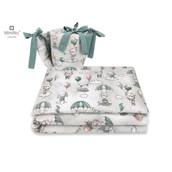 Set lenjerie patut cu 3 piese, din bumbac, pentru patut 120x60 cm, Parachutes Olive, MimiNu