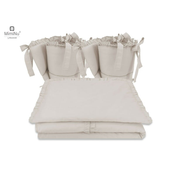 Set lenjerie patut cu 4 piese, din bumbac, pentru patut 120x60 cm, Beige, MimiNu