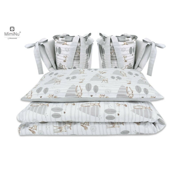 Set lenjerie patut cu 4 piese, din bumbac, pentru patut 120x60 cm, Forest, MimiNu