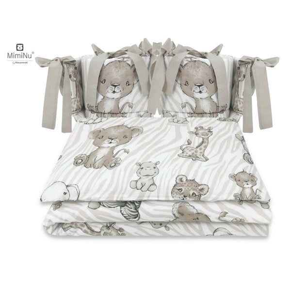 Set lenjerie patut cu 4 piese, din bumbac, pentru patut 120x60 cm, Safari Beige, MimiNu