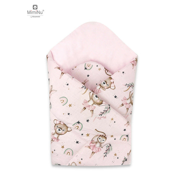 Paturica de infasat cu doua fete, Cu multiple utilizari, Cu inchidere arici velcro, Dimensiune 75x75 cm, Din bumbac certificat Oeko Tex Standard 100, Design, Little Ballerina Pink, MimiNu