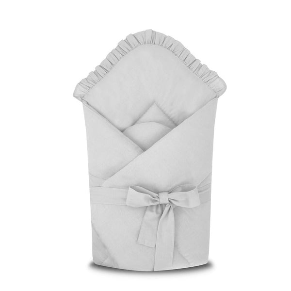 Paturica de infasat cu volanase, Cu multiple utilizari, Cu inchidere cu panglica, Dimensiune 75x75 cm, Din bumbac certificat Oeko Tex Standard 100, Cu Volanase, Colectia Royal, Grey, MimiNu