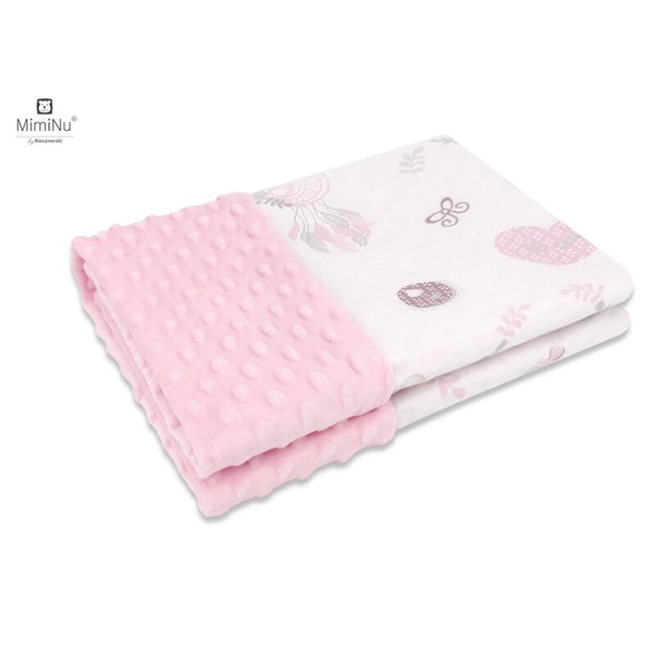 Paturica pufoasa cu doua fete, din bumbac, 75x100 cm, Baby Shower Pink, MimiNu