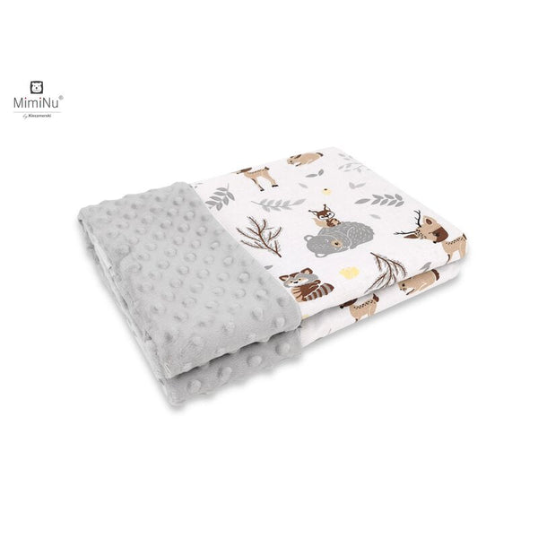 Paturica pufoasa cu doua fete, din bumbac, 75x100 cm, Forest Friends Beige, MimiNu