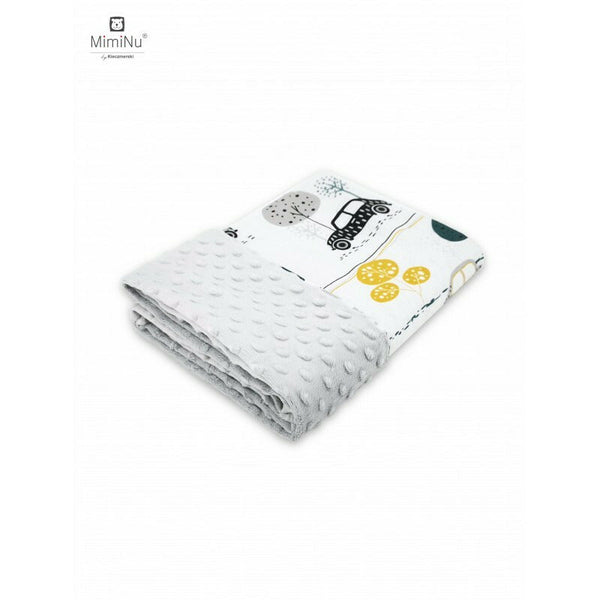 Paturica pufoasa cu doua fete, Dimensiune 75x100 cm, Din tesatura Minky si bumbac, Materiale certificate Oeko Tex Standard 100, Childrens Journey Grey, MimiNu