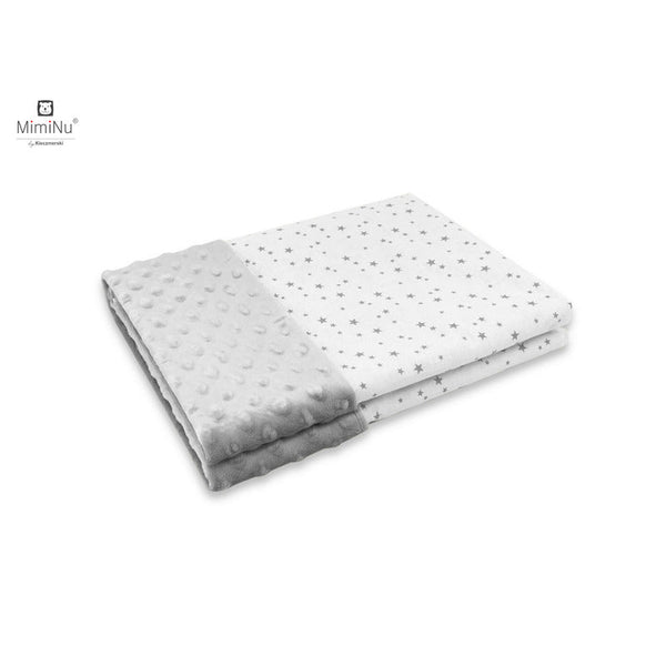 Paturica pufoasa cu doua fete, Dimensiune 75x100 cm, Din tesatura minky si bumbac, Materiale certificate Oeko Tex Standard 100, Mini Gray Stars, MimiNu