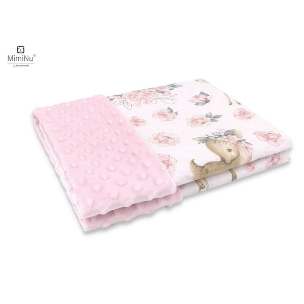 Paturica pufoasa cu doua fete, din bumbac, 75x100 cm, Sweet Deer Pink, MimiNu