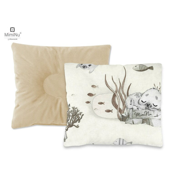 Perna bebelusi profilata, Cu doua fete, Cu functie anti-soc, Pufoasa, Din catifea si bumbac, 23x26 cm, Velvet Seal Beige, MimiNu