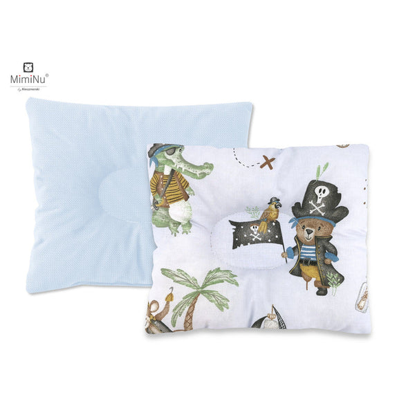 Perna bebelusi profilata, Cu doua fete, Cu functie anti-soc, Pufoasa, Din catifea si bumbac, Materiale certificate Oeko Tex Standard 100, 23x26 cm, Design, Velvet Pirates Blue, MimiNu