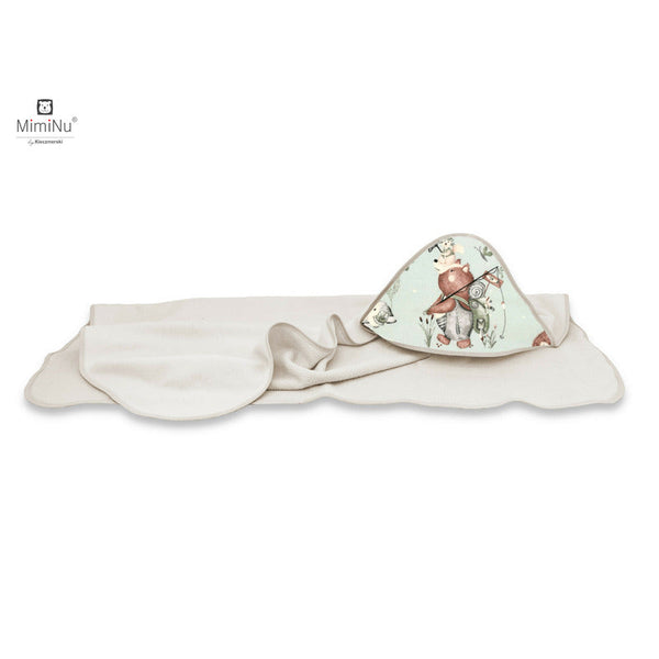 Prosop mare cu gluga, Dimensiune 100x100 cm, Din bumbac si thermo fleece, Materiale certificate Oeko Tex Standard 100, Design, Let\'s Go Natural, MimiNu