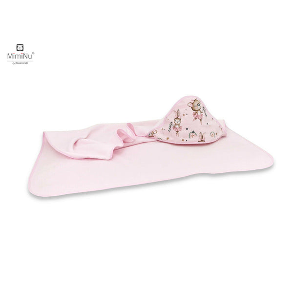 Prosop mare cu gluga, Dimensiune 100x100 cm, Din bumbac si thermo fleece, Materiale certificate Oeko Tex Standard 100, Design, Little Ballerina Pink, MimiNu