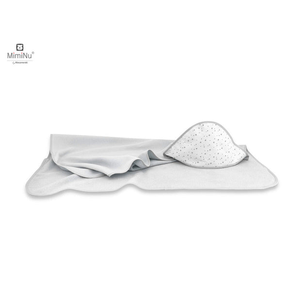 Prosop mare cu gluga, Dimensiune 100x100 cm, Din bumbac si thermo fleece, Materiale certificate Oeko Tex Standard 100, Mini Gray Stars, MimiNu