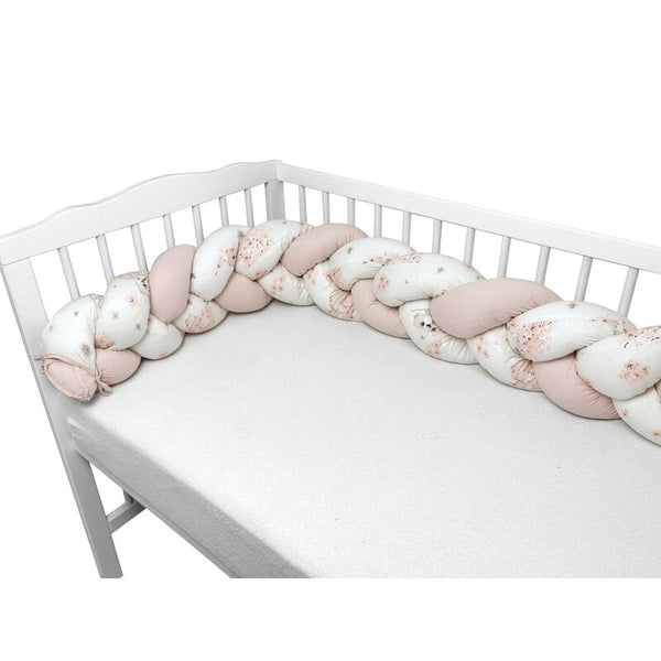 MimiNu - Protectie laterala pentru patut bebe, Tip Bumper impletit, Din bumbac, Din materiale certificate Oeko Tex Standard 100, Lungime 220 cm, Powdery Pink Ballerina