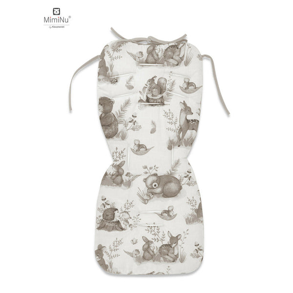Salteluta pentru carucior, Reversibila, Cu doua fete, Din catifea matlasata si bumbac, Materiale certificate Oeko Tex Standard 100, Dimensiune 78 x 34 cm, Design, Calm Forest Beige/Beige, MimiNu