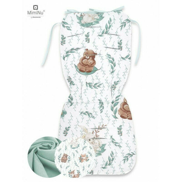 Salteluta pentru carucior, Reversibila, Cu doua fete, Din catifea matlasata si bumbac, Materiale certificate Oeko Tex Standard 100, Dimensiune 78 x 34 cm, Lulu Natural/Cold Mint, MimiNu