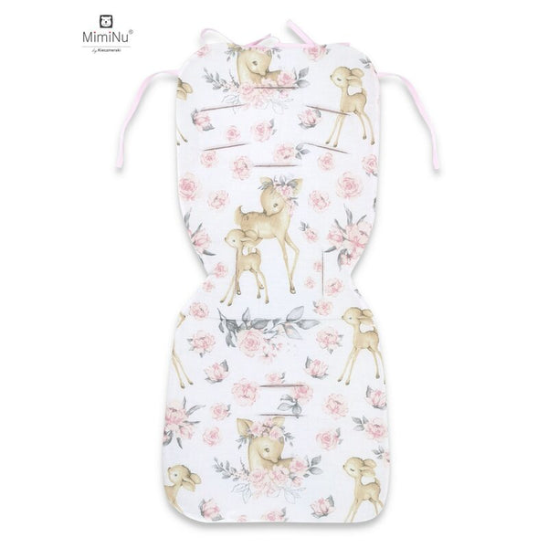 Salteluta pentru carucior, Reversibila, Cu doua fete, Din catifea matlasata si bumbac, Materiale certificate Oeko Tex Standard 100, Dimensiune 78 x 34 cm, Sweet Deer Pink/Pink, MimiNu