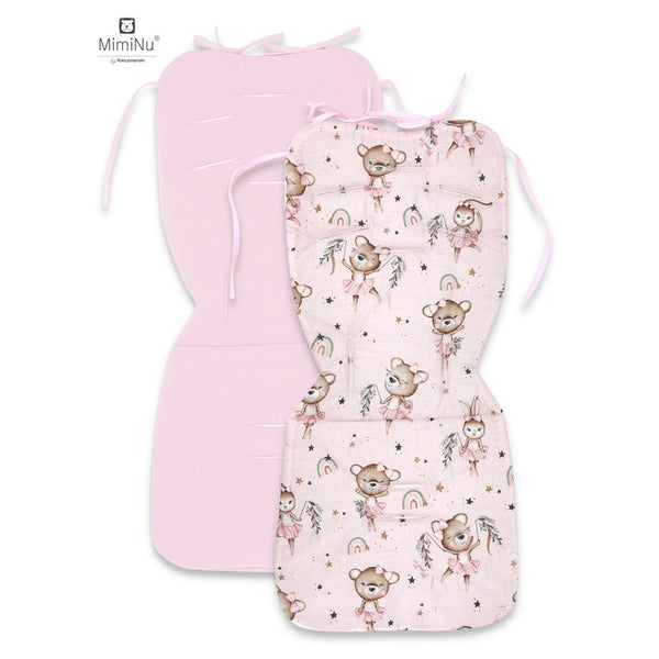 Salteluta pentru carucior, Reversibila, Cu doua fete, Din catifea matlasata si bumbac, Materiale certificate Oeko Tex Standard 100, Dimensiune 78 x 34 cm, Minky Little Ballerina Pink, MimiNu