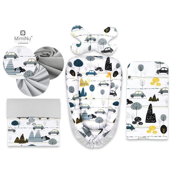 Set 4 in 1 Cosulet Bebelus, Baby Cocoon 90x50 cm, Childrens Journey Grey, MimiNu