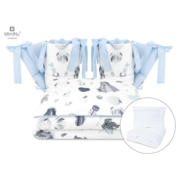 Set lenjerie patut cu 6 piese, din bumbac, pentru patut 120x60 cm, Baby Shower Blue, MimiNu