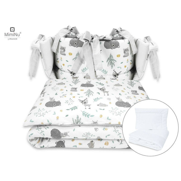 Set lenjerie patut cu 6 piese, din bumbac, pentru patut 120x60 cm, Forest Friends Mint, MimiNu