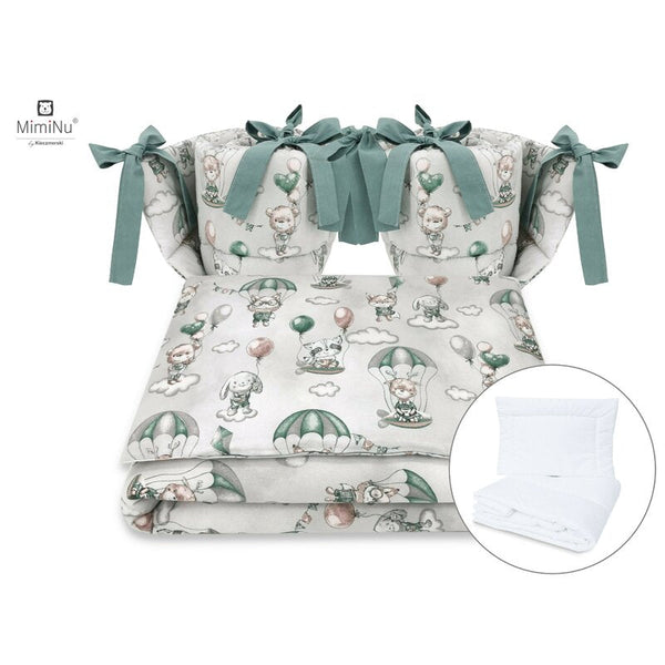 Set lenjerie patut cu 6 piese, din bumbac, pentru patut 120x60 cm, Parachutes Olive, MimiNu