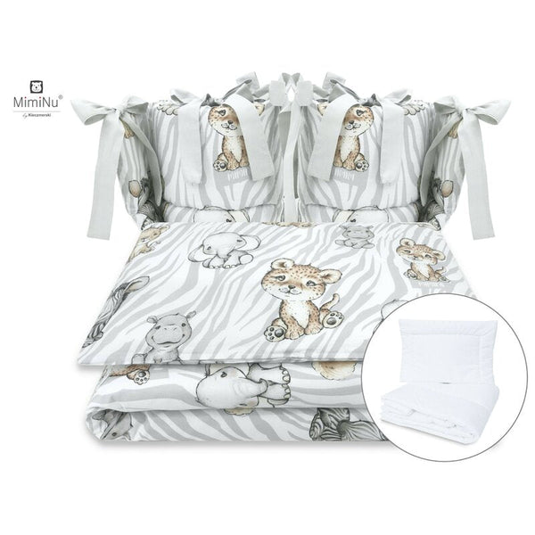 Set lenjerie patut cu 6 piese, din bumbac, pentru patut 120x60 cm, Safari Natural, MimiNu