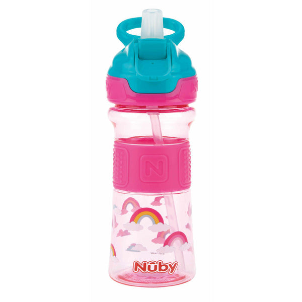 Cana sport cu pai moale si pliabil, Din materialul ecologic tritan, Rezistenta, 360 ml, 3+ ani, Roz, Nuby