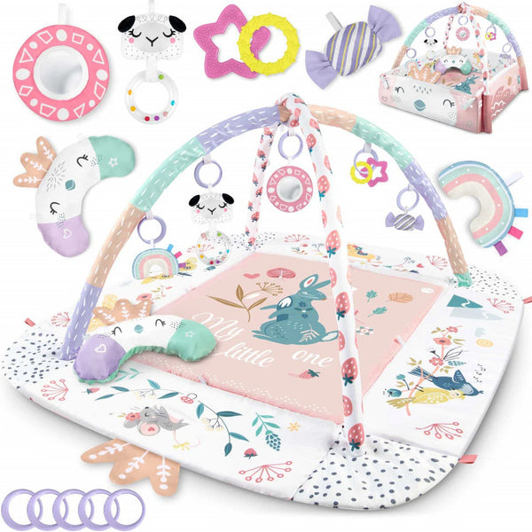 Covoras educativ pentru copii, multifunctional, pereti reglabili, 7 jucarii interactive, oglinda, 110 x 100 cm Pasari, Nukido