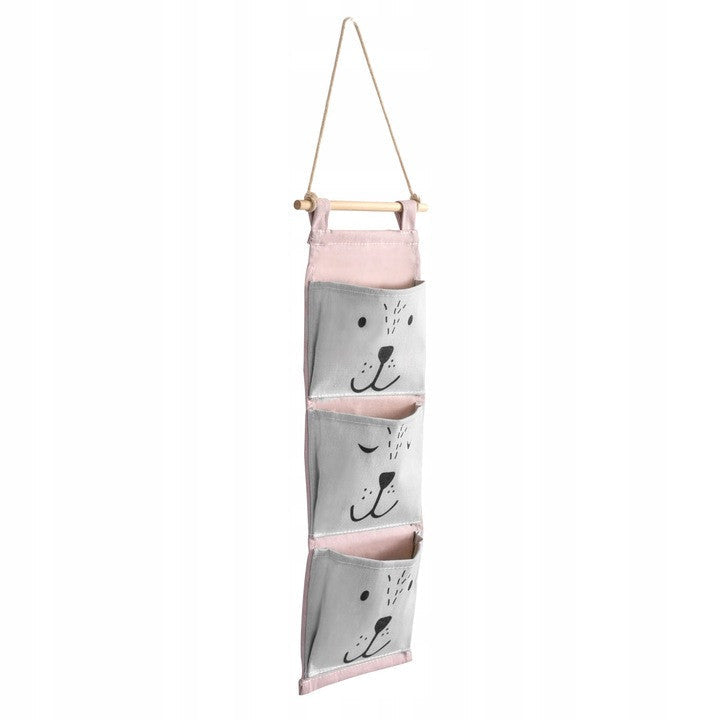 Organizator suspendat pentru jucarii , 80 x 20 cm, 3 buzunare de14 cm, Nukido, Roz