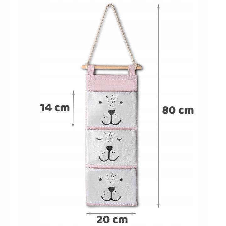 Organizator suspendat pentru jucarii , 80 x 20 cm, 3 buzunare de14 cm, Nukido, Roz