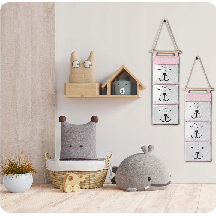 Organizator suspendat pentru jucarii , 80 x 20 cm, 3 buzunare de14 cm, Nukido, Roz