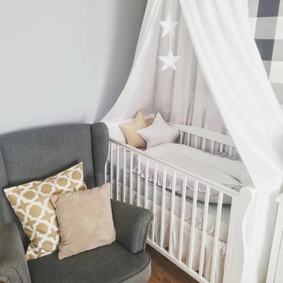 Patut Bebe, 120x60 cm, din Lemn Masiv,  Noble Alb, Woodies Safe Dreams