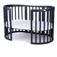 Patut Oval Evolutiv pentru Copii, 7in1, Saltele Incluse, Transformabil, Masa de Schimbat, Co-Sleeping, Tarc de Joaca, Birou, Scaune, Graphite, Waldin