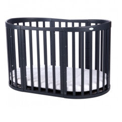 Patut Oval Evolutiv pentru Copii, 7in1, Saltele Incluse, Transformabil, Masa de Schimbat, Co-Sleeping, Tarc de Joaca, Birou, Scaune, Graphite, Waldin