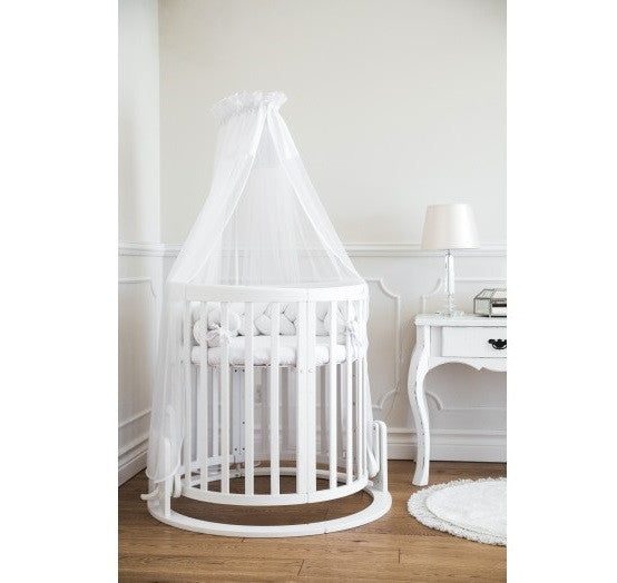 Patut Oval Evolutiv pentru Copii, 7in1, Saltele Incluse, Transformabil, Masa de Schimbat, Co-Sleeping, Tarc de Joaca, Birou, Scaune, Alb, Waldin