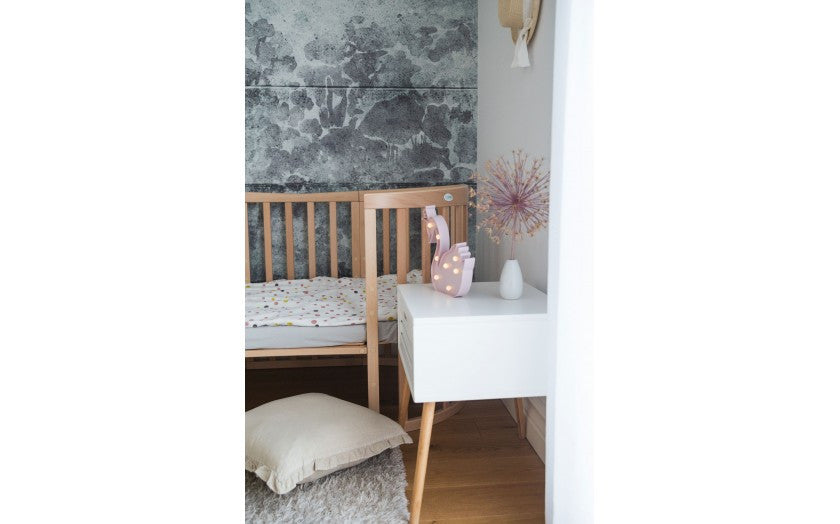 Patut Oval Evolutiv pentru Copii, Multifunctional, 7in1, Saltele Incluse, Transformabil, Masa de Schimbat, Co-Sleeping, Tarc de Joaca, Birou, Scaune, Natural, Waldin