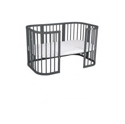 Patut Rotund Evolutiv pentru Copii, 7in1, Saltele Incluse, Transformabil, Masa de Schimbat, Co-Sleeping, Tarc Joaca, Birou, Scaune, Graphite, Waldin