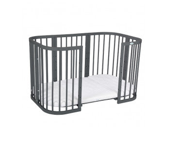 Patut Rotund Evolutiv pentru Copii, 7in1, Saltele Incluse, Transformabil, Masa de Schimbat, Co-Sleeping, Tarc Joaca, Birou, Scaune, Graphite, Waldin